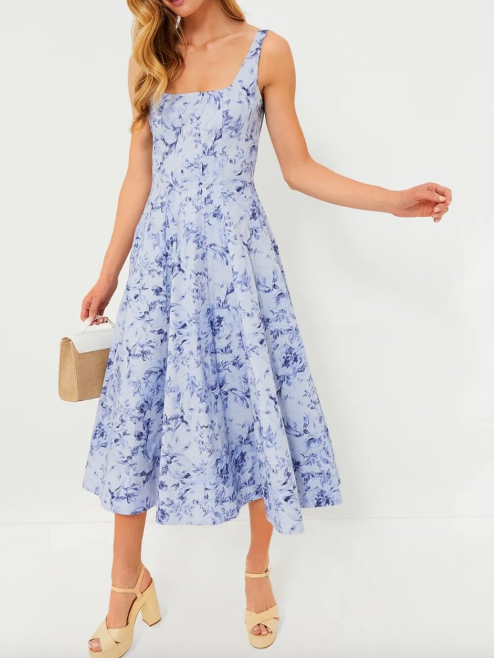 Staud Wells Toile Midi Dress Blue